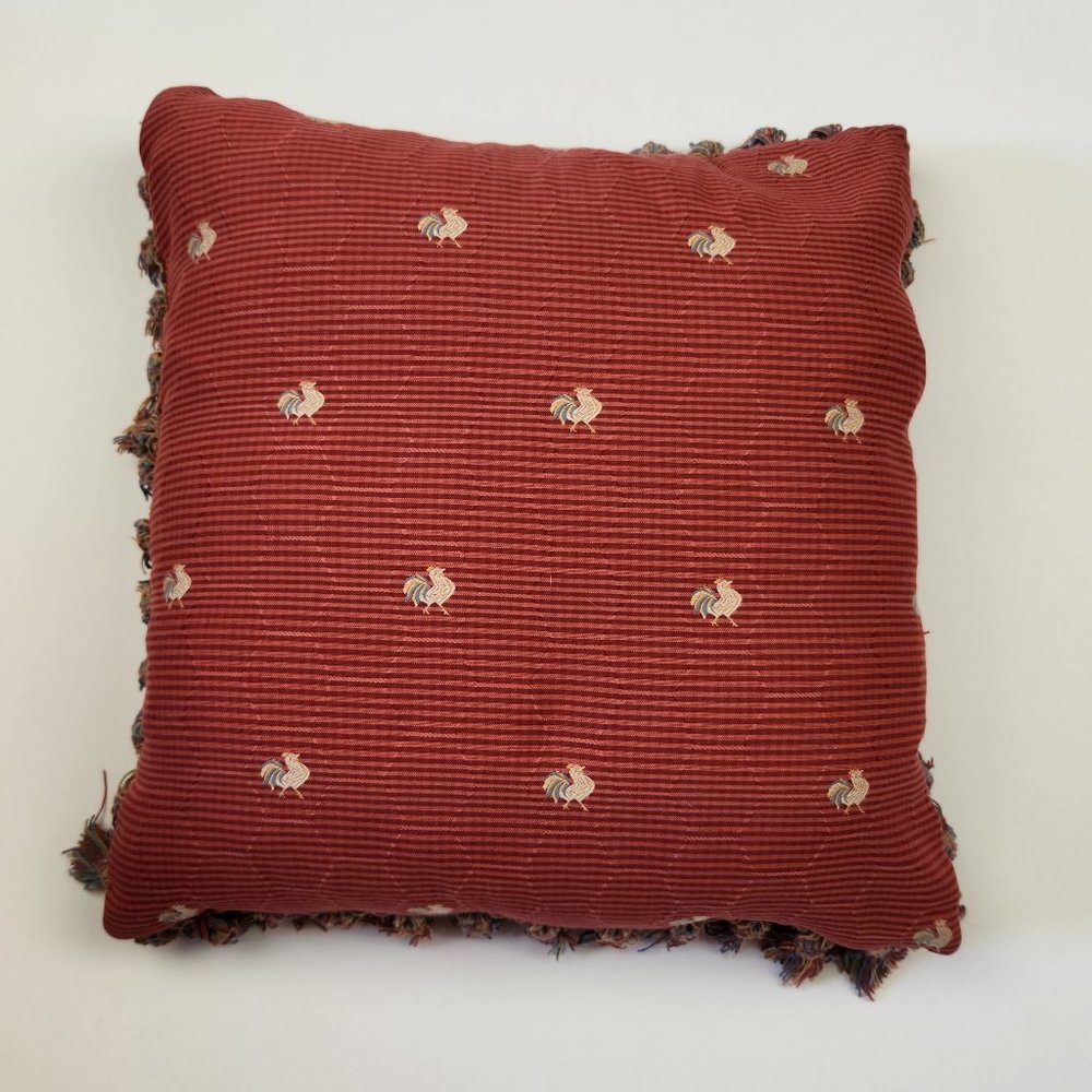 Chicken Embroidered Striped Throw Pillow with Tassels